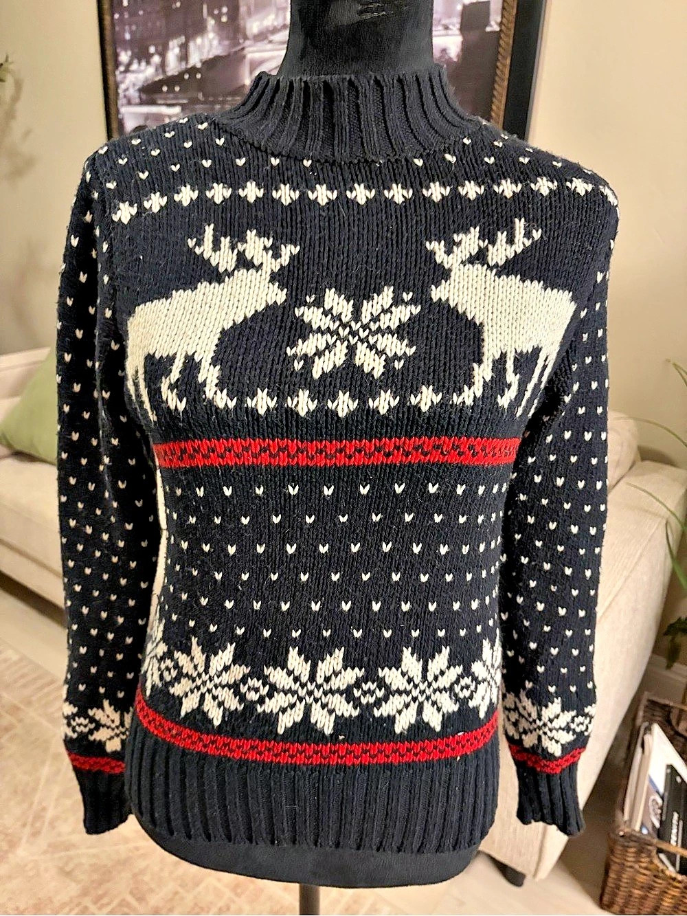 Abercrombie & Fitch Fair Isle Turtleneck Sweater in Black & White Size Small
